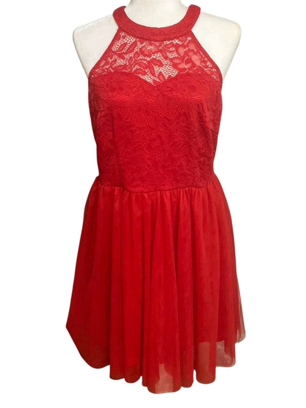 Red Lace Halter Dress